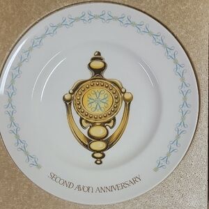 Avon Second Anniversary Plate - Gold, Blue, and White